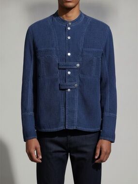 NaumMen's Indigo Blue Band-Collar Lightweight Shirt Jacket Sz S
